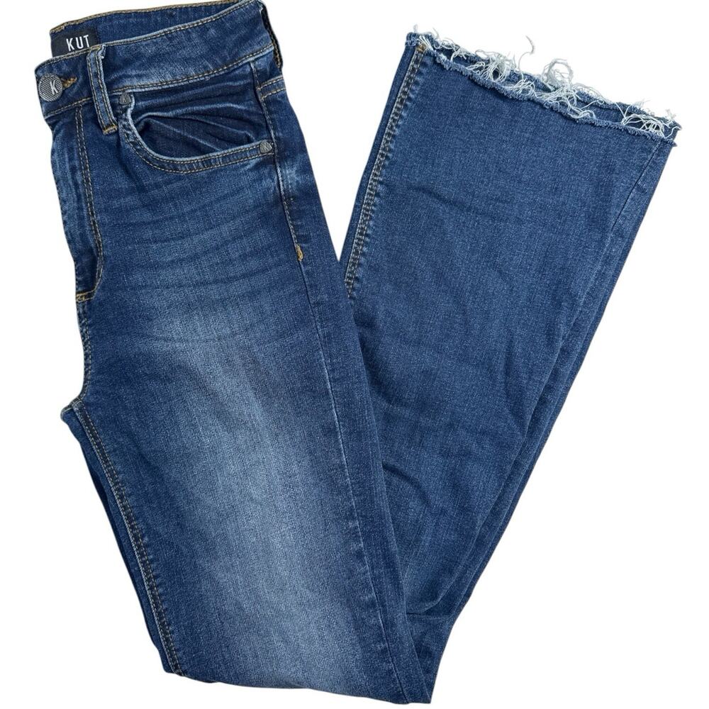 Kut From The Kloth Stella High Rise Flare Jeans Women 00 Raw Hem Medium Wash
